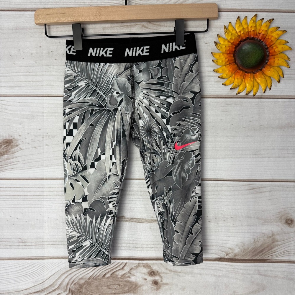 Kids Nike Pro Dri Fit Tropical Leaf Print Capri Leggings Size S 5-6‎ Years